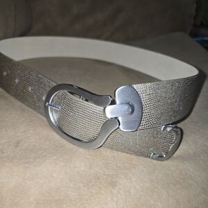 Chicos Unique Buckle,  Bronze Tone Leather Women's Belt Small